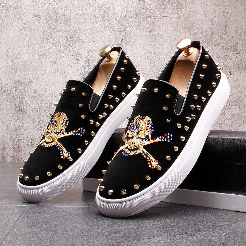 men's skull pattern slip-on loafers, view 5 - MRSLM