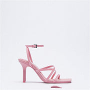 Stiletto buckle strap square toe sandals, view 3 - MRSLM