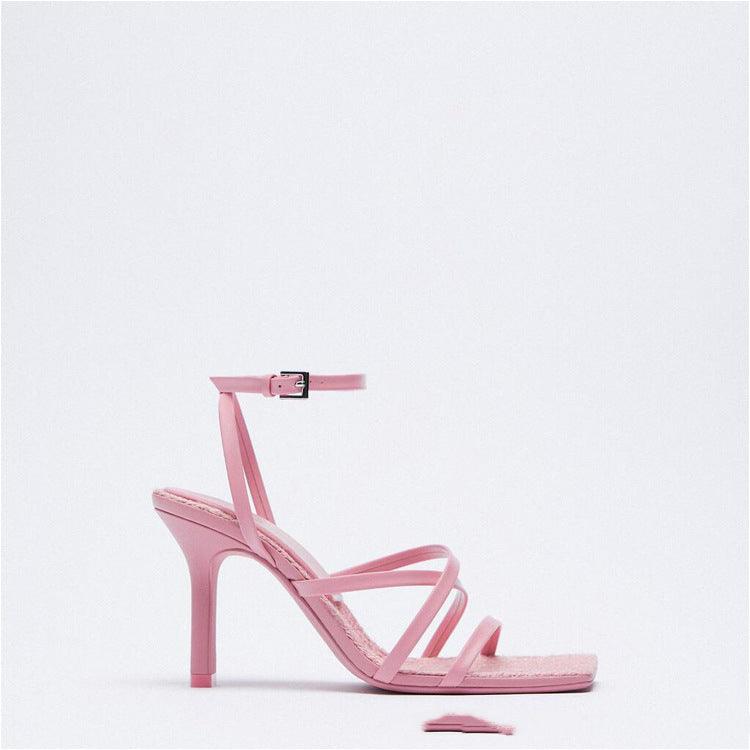 Stiletto buckle strap square toe sandals, view 3 - MRSLM