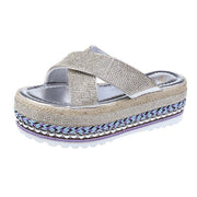 Women's cross rhinestone woven platform slippers, view 2 - MRSLM
