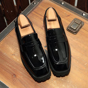 Men's slip-on black patent shoes, view 4 - MRSLM