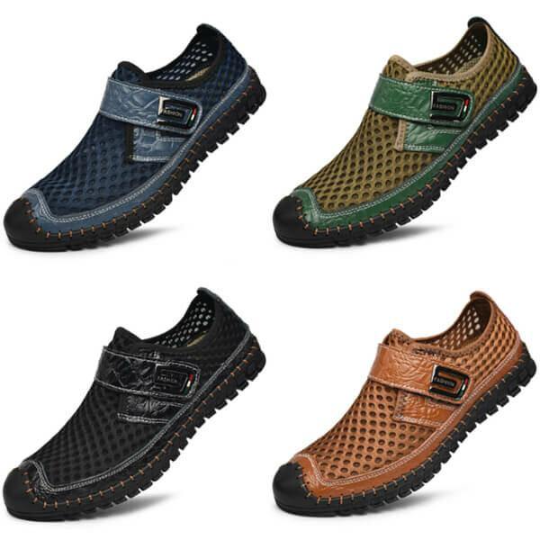 Men Cowhide Toe Protected Breathable Soft Casual Shoes - MRSLM