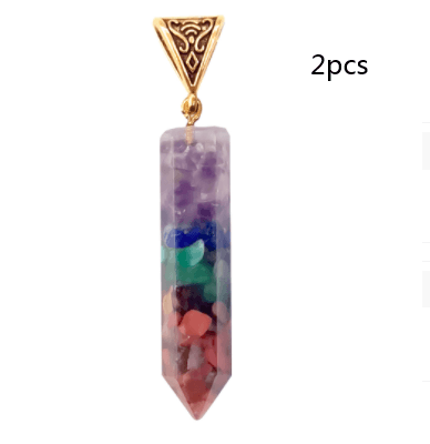 Seven Chakra Natural Crushed Stone Hexagon Column Necklace Aura Pendant - MRSLM