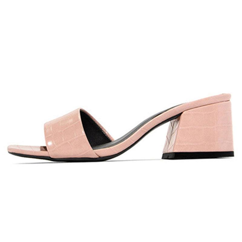 Women's simple PU thick heel sandals, view 3 - MRSLM