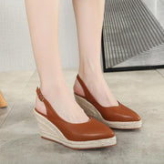 Women's retro wedge heel buckle sandals, view 4 - MRSLM