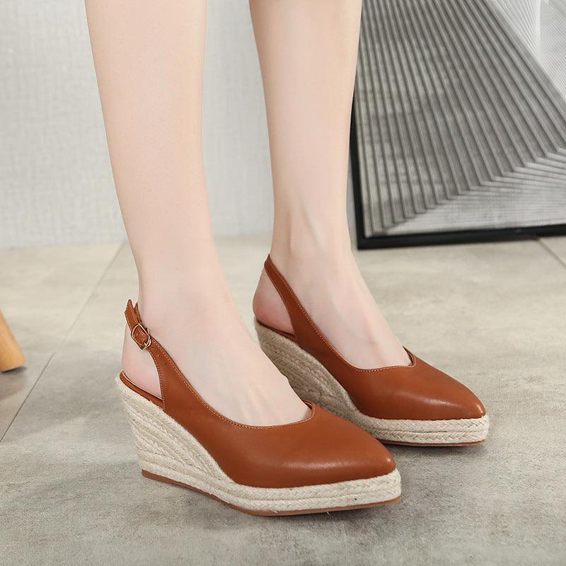 Women's retro wedge heel buckle sandals, view 4 - MRSLM
