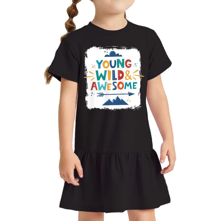 Young and Wild Toddler Rib Dress - Awesome Girls' Dress - Colorful Toddler Dress - MRSLM