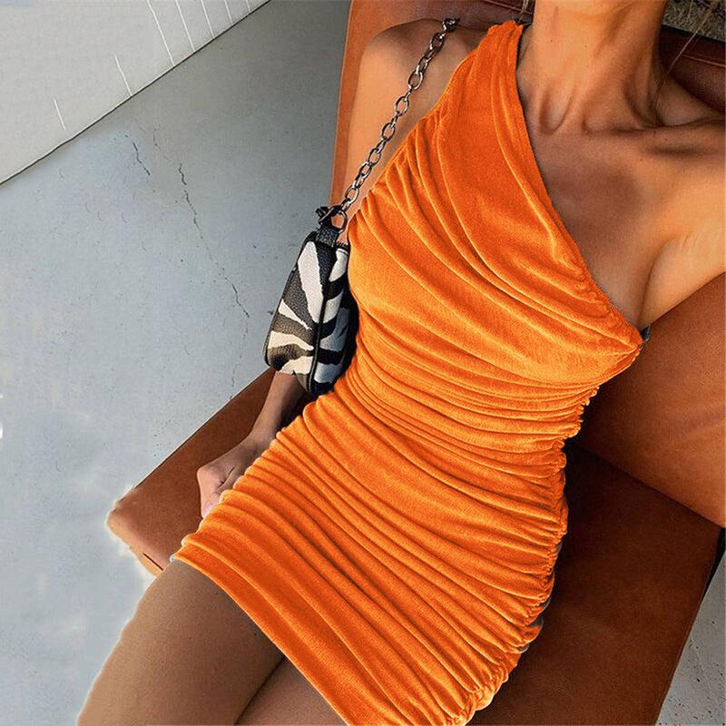Women's one-shoulder pleated dress, view 4 - MRSLM