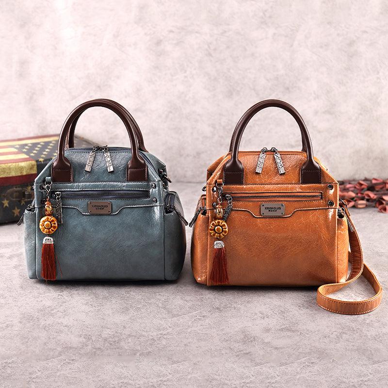 retro oil wax PU handbag, view 3 - MRSLM