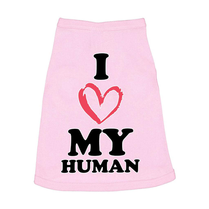 I Love My Human Dog Sleeveless Shirt - Text Design Dog Shirt - Heart Dog Clothing - MRSLM