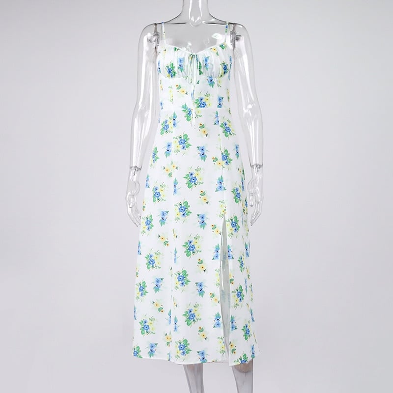 women's vintage floral printed midi dress, view 2 - MRSLM