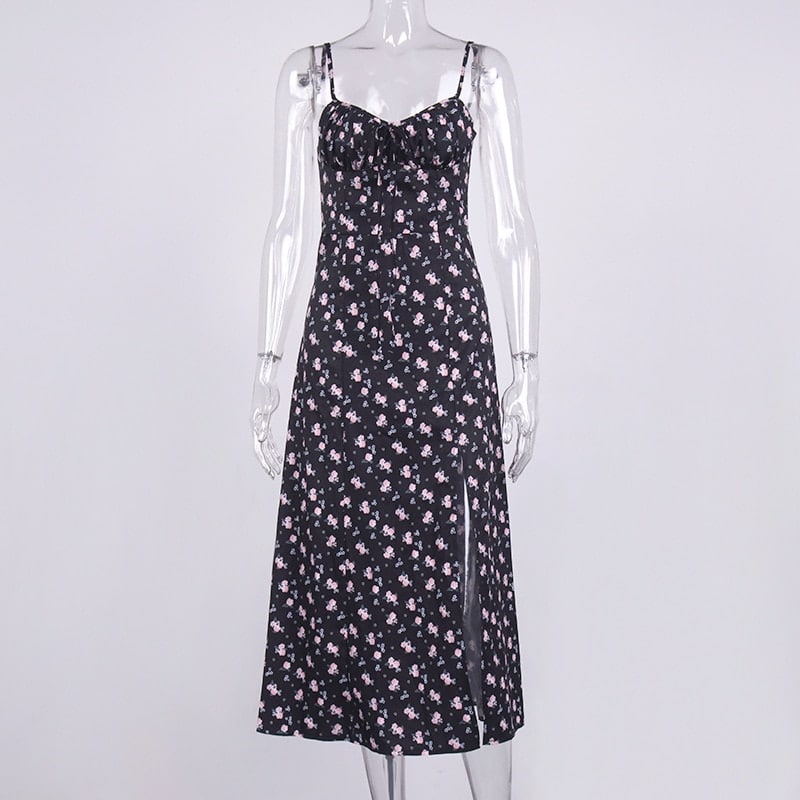 women's vintage floral printed midi dress, view 6 - MRSLM