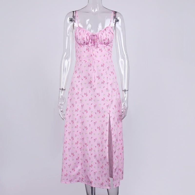women's vintage floral printed midi dress, view 8 - MRSLM