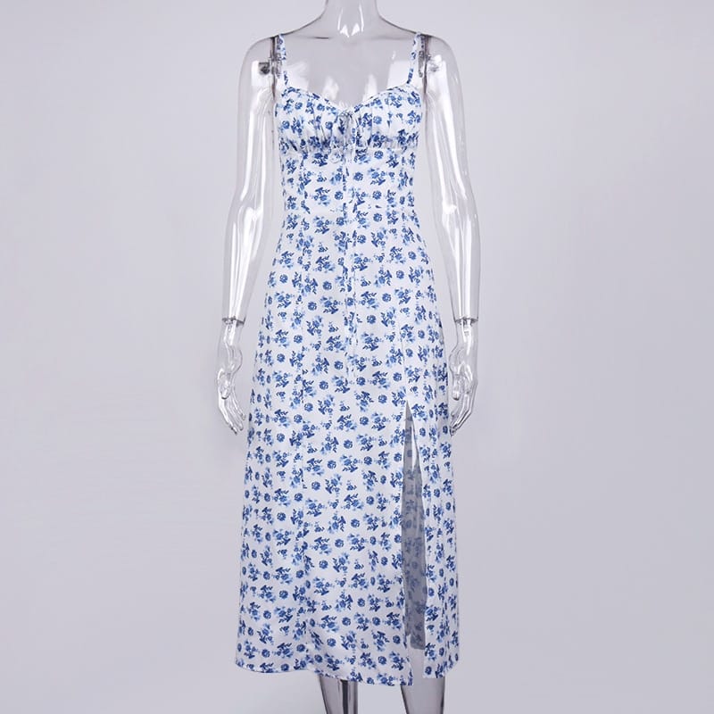 women's vintage floral printed midi dress, view 10 - MRSLM
