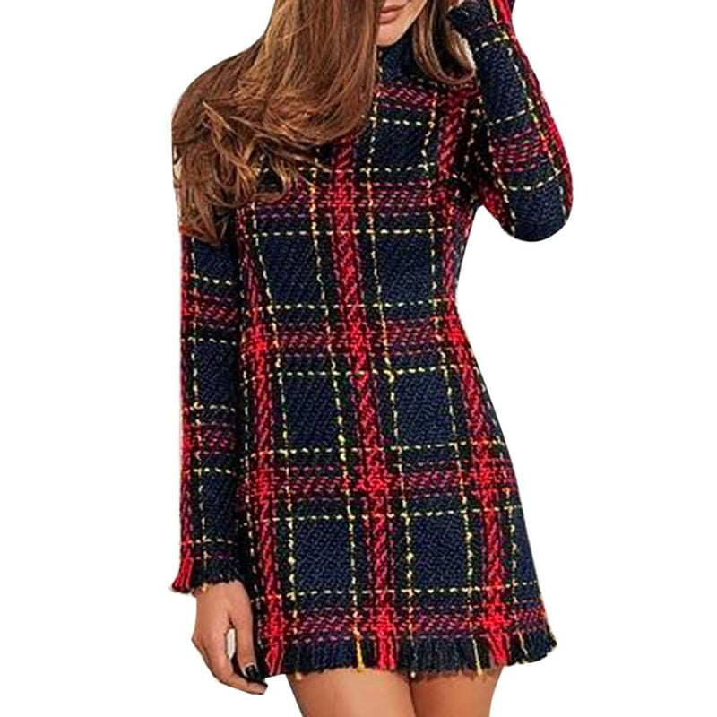 plaid bodycon sweater dress for women - MRSLM