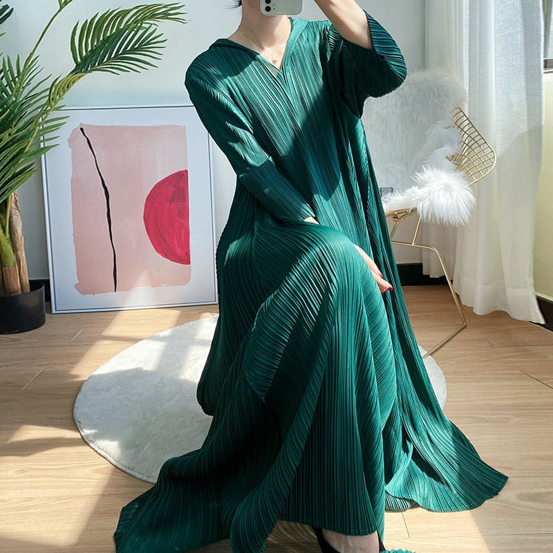 hooded pleated maxi dress, view 7 - MRSLM