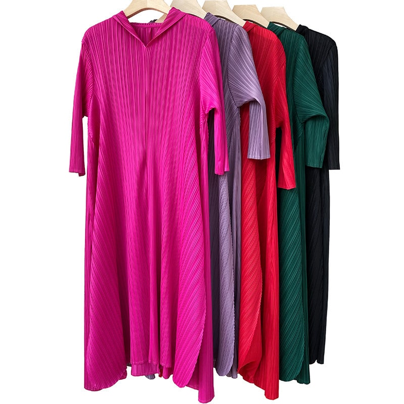 Women's Hooded Pleated Loose Maxi Dress