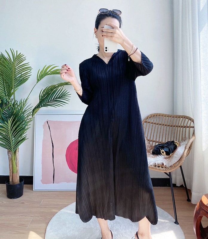 hooded pleated maxi dress, view 8 - MRSLM