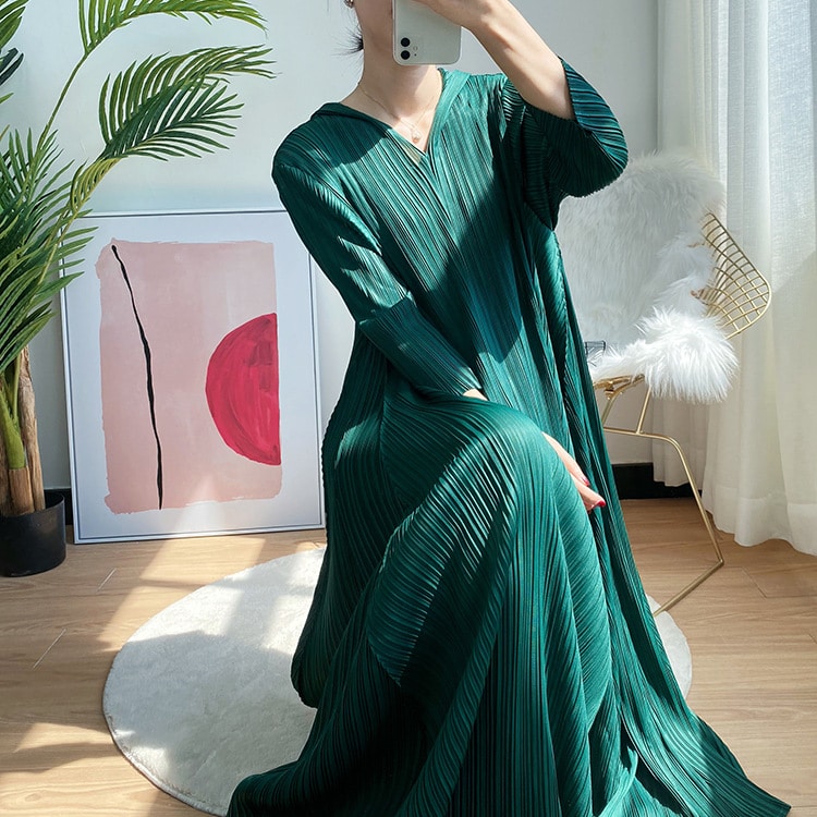 hooded pleated maxi dress, view 3 - MRSLM