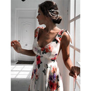floral print backless summer dress, view 6 - MRSLM