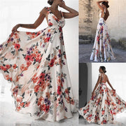 floral print backless summer dress, view 3 - MRSLM