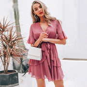 bohemian chiffon pink dress, view 6 - MRSLM