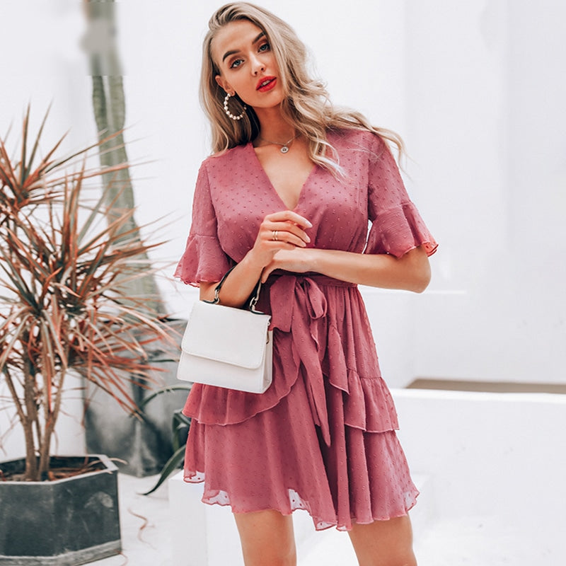 bohemian chiffon pink dress, view 6 - MRSLM
