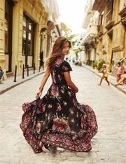 Women's boho floral printed maxi dress, view 3 - MRSLM