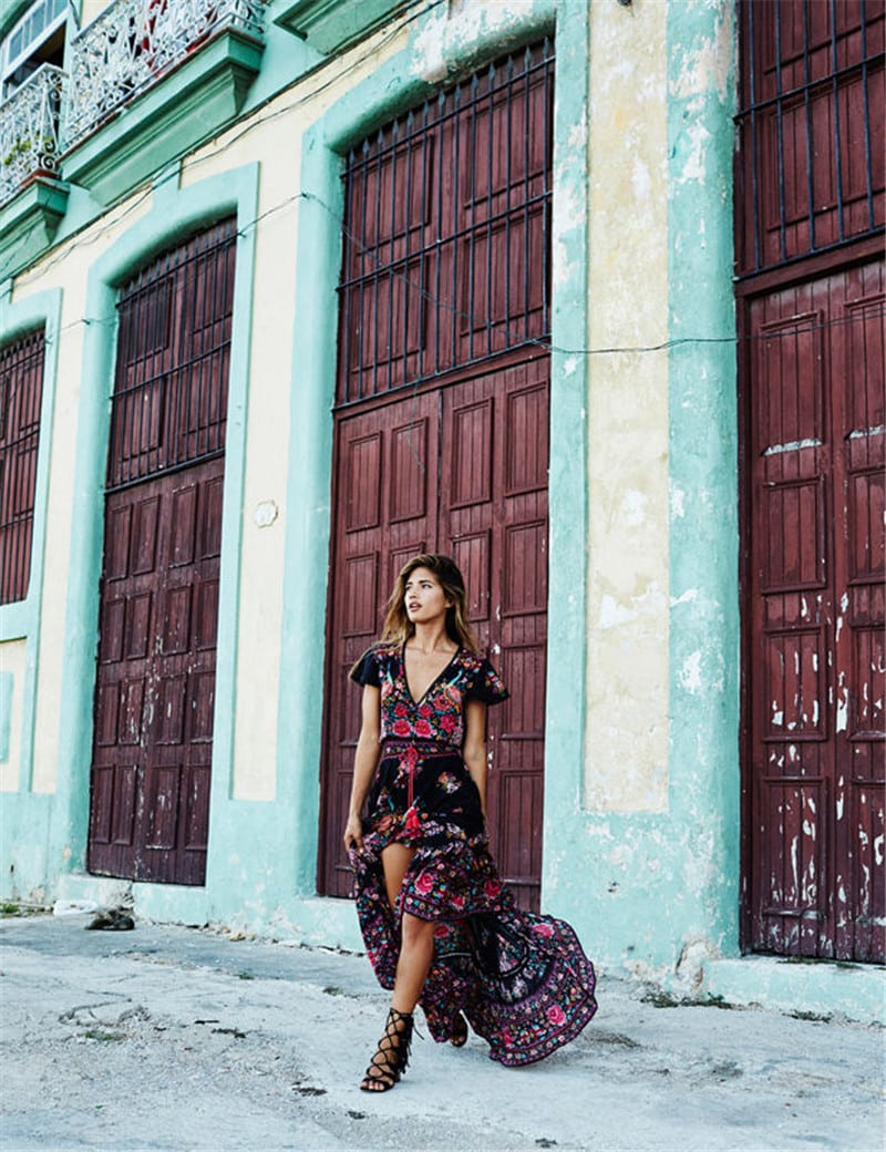 Women's boho floral printed maxi dress, view 4 - MRSLM