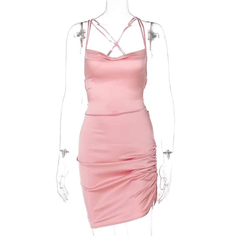 backless spaghetti strap mini dress, view 4 - MRSLM