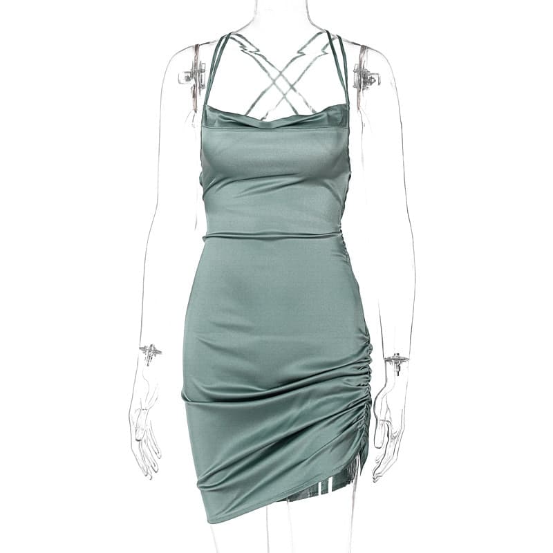 backless spaghetti strap mini dress, view 9 - MRSLM