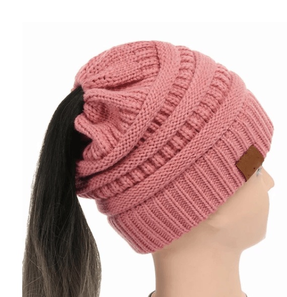 High bun ponytail cable knit beanie, view 11 - MRSLM