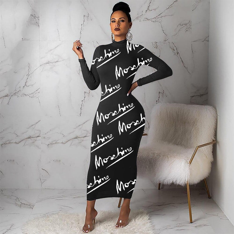 Women's black and white bodycon maxi dress, view 7 - MRSLM