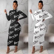 Women's black and white bodycon maxi dress, view 5 - MRSLM