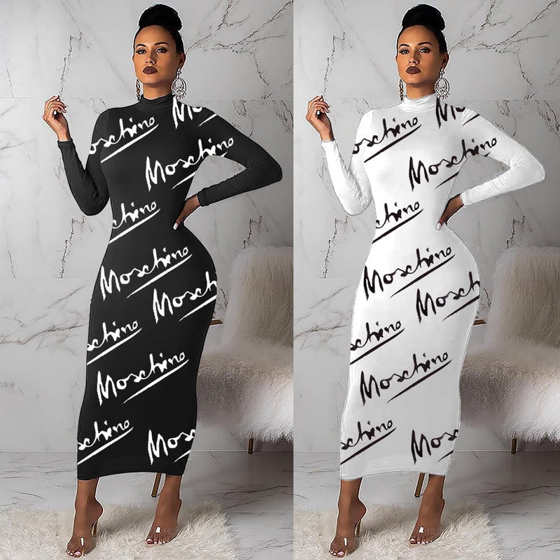 Women's black and white bodycon maxi dress, view 5 - MRSLM