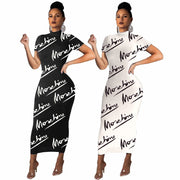 Women's black and white bodycon maxi dress, view 8 - MRSLM