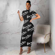 Women's black and white bodycon maxi dress, view 3 - MRSLM
