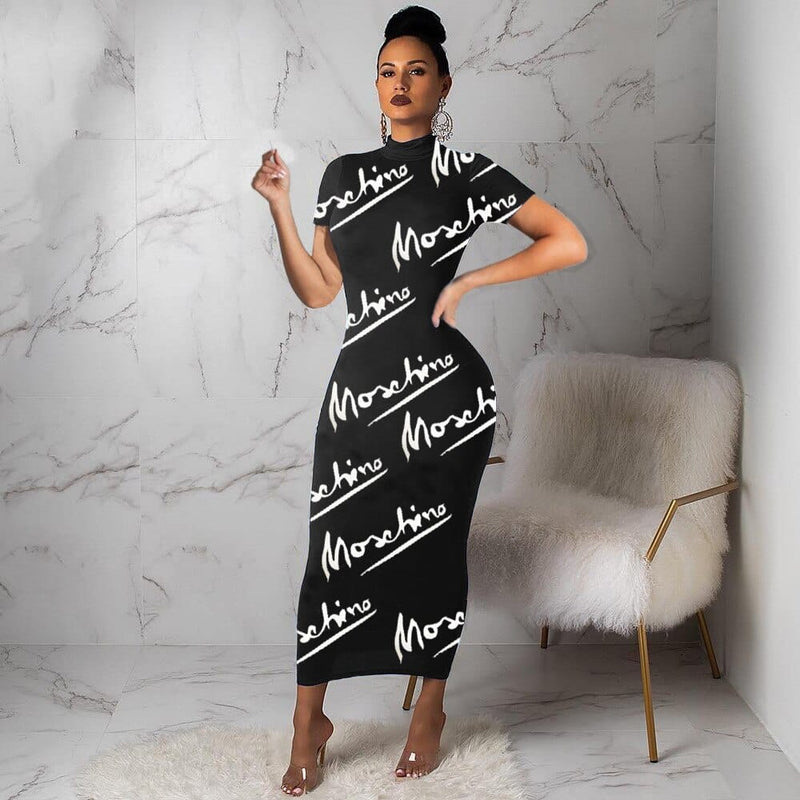 Women's black and white bodycon maxi dress, view 3 - MRSLM