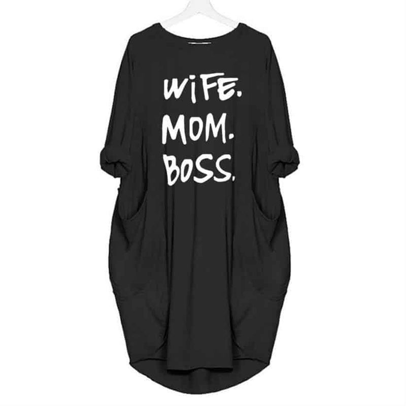 women's casual wife mom boss printed dress, view 8 - MRSLM