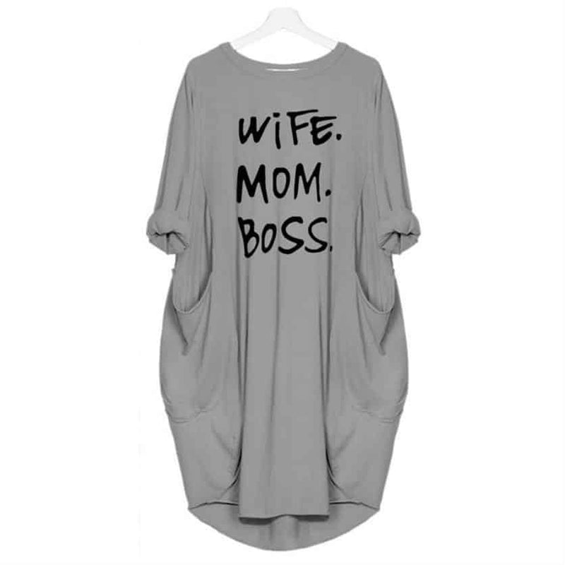 women's casual wife mom boss printed dress, view 10 - MRSLM