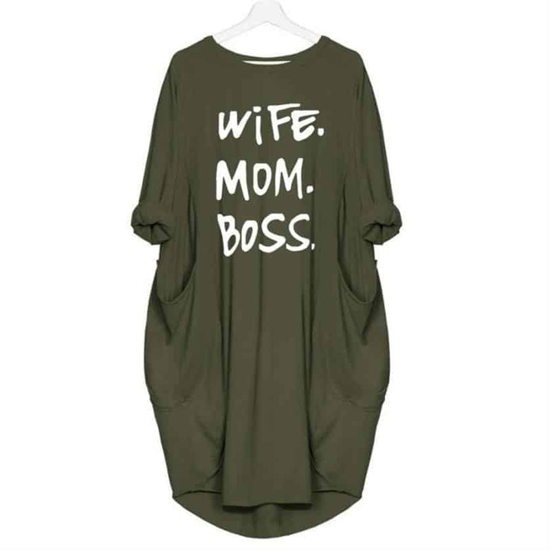 women's casual wife mom boss printed dress, view 9 - MRSLM