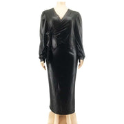 Women's faux leather plus size wrap dress, view 9 - MRSLM