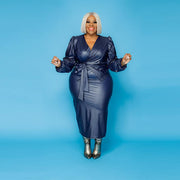 Women's faux leather plus size wrap dress - MRSLM