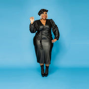 Women's faux leather plus size wrap dress, view 3 - MRSLM