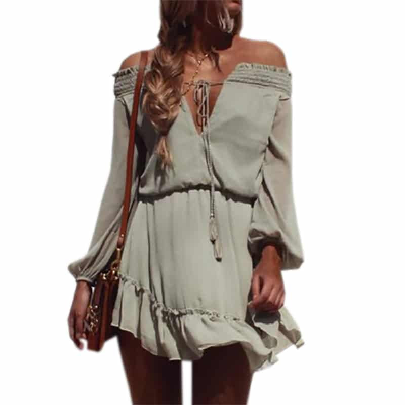 ruffle chiffon lantern sleeve dress, view 14 - MRSLM
