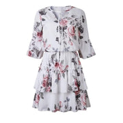 ruffle chiffon lantern sleeve dress, view 3 - MRSLM