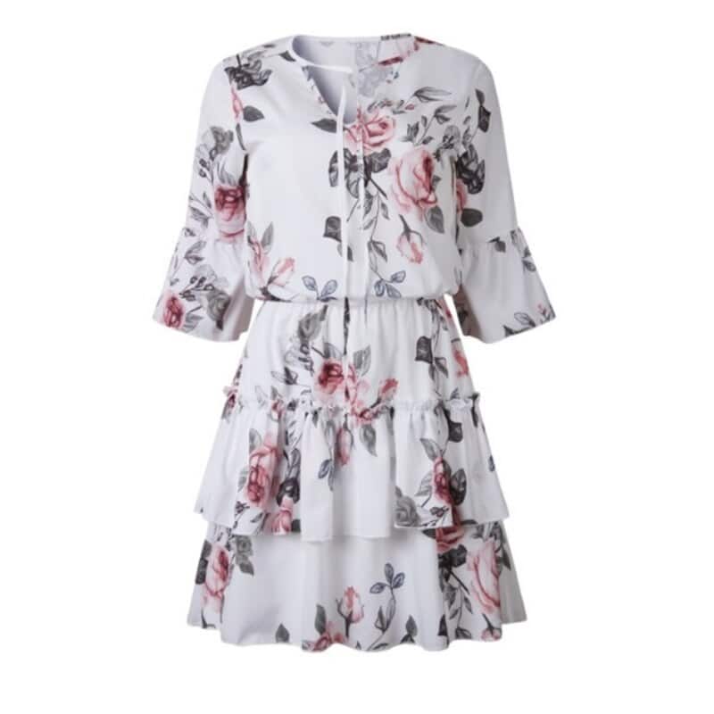 ruffle chiffon lantern sleeve dress, view 3 - MRSLM