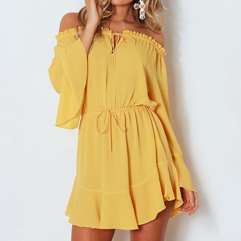ruffle chiffon lantern sleeve dress, view 5 - MRSLM