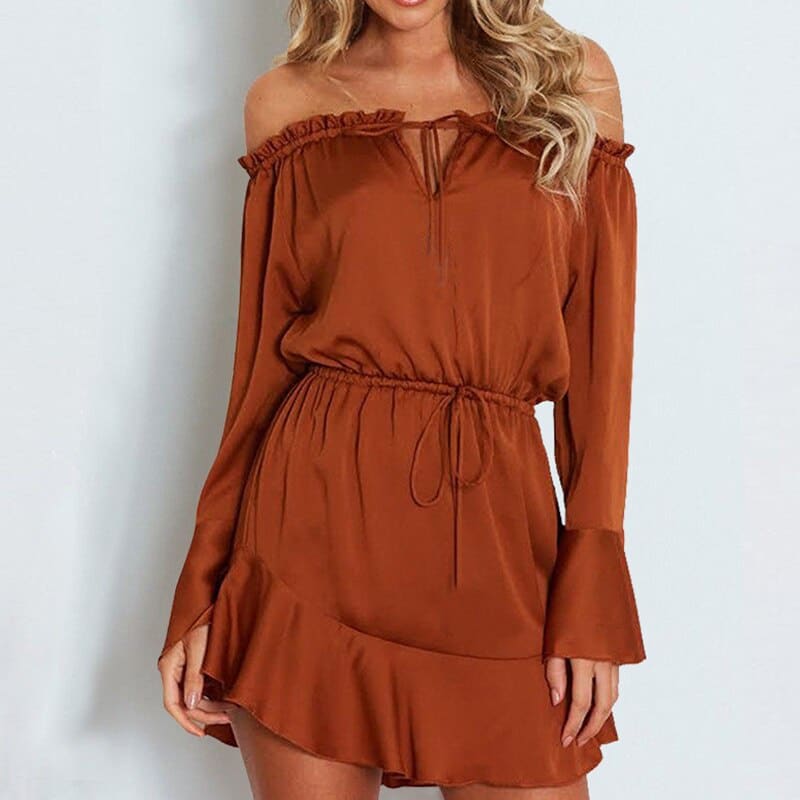 ruffle chiffon lantern sleeve dress, view 11 - MRSLM