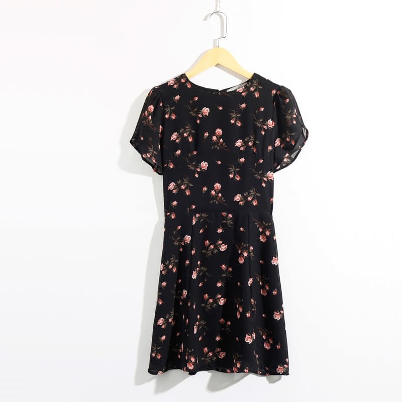 women's round neck short sleeved mini dress, view 2 - MRSLM